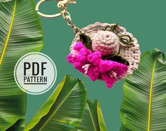 Flower Crochet Keychain Pattern Bougainvillea and Hat DIY Spring Summer Amigurumi Easy Pattern Gift for Her Bougainvillea Bouquet