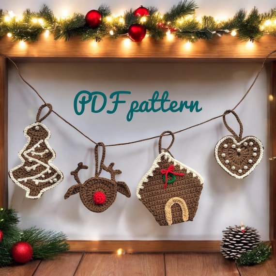 かぎ針編みのクリスマスジンジャーブレッドガーランドクリスマス
