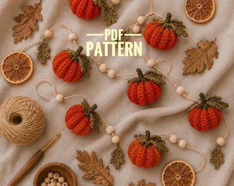 Crochet Pumpkin Garland, Fall Decor, Autumn Garland, Handmade Pumpkin Banner, Rustic Farmhouse Decor, Thanksgiving Decor, Cozy Home