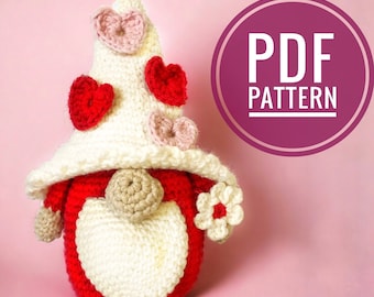 Patrons de nain de la Saint-Valentin avec coeur et fleur au crochet, modèle facile de nain de la Saint-Valentin, cadeau au crochet, nain de printemps, décoration d'intérieur, jouet