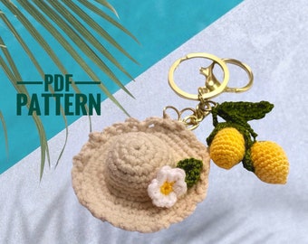 Lemon Crochet Keychain Pattern Crochet Yellow Lemons and Hat Summer Flower Amigurumi Pattern Easy Pattern DIY Gift for her