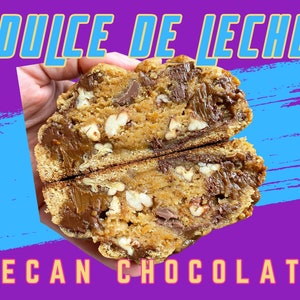 Dulce de Leche Chocolate Pecan Cookie, Cookie Recipe, Dessert Recipes, Stuffed Cookies, NY Style Cookies, bakery recipe