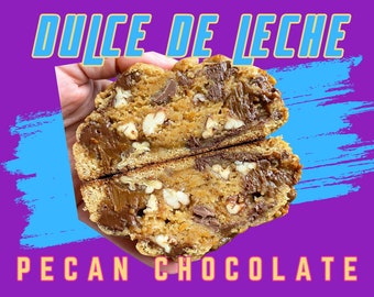 Dulce de Leche Chocolate Pecan Cookie, Cookie Recipe, Dessert Recipes, Stuffed Cookies, NY Style Cookies, bakery recipe