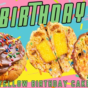 NY Style Yellow Birthday Cake Cookie, Confetti Gourmet Cookies, Homemade Dessert, Stuffed Recipes, Birthday Sweets, Bakery, Anniversary