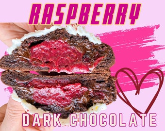 Raspberry Dark Chocolate Cookie Recipe, Valentine's Cookie, Valentine's Day Gift, Valentine's Dessert, Bakery Recipe, Stuffed Cookie