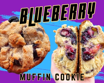 NY Style Blueberry Muffin Cookie Recipe, Gourmet Stuffed Cookie, Homemade Cookie Recipes, Stuffed Gourmet Cookies, Thick Chunky Cookie