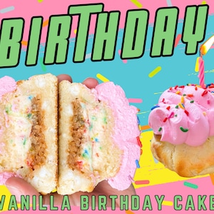 NY style Vanilla Birthday Cake Cookie Recipe, Confetti Gourmet Cookies, Homemade Dessert, Stuffed Recipes, Bakery, Anniversary, Cheesecake