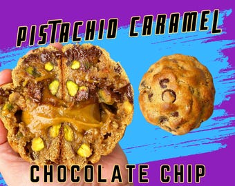 NY Style Gourmet Stuffed Pistachio Caramel Chocolate Cookie Recipe,  Homemade Cookies, Bakery Recipes