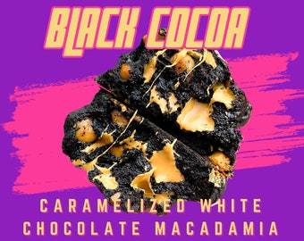 Caramelized White Chocolate Macadamia Black Cocoa Cookie, Cookie Recipe, Lumps of Coal, Christmas Cookie, Dessert Recipe