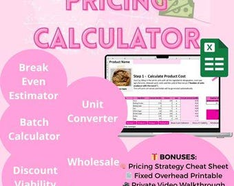 Calculadora de precios para panaderías / Hoja de cálculo de precios de galletas y pasteles (descarga instantánea) Calculadoras de margen de beneficio para panaderías