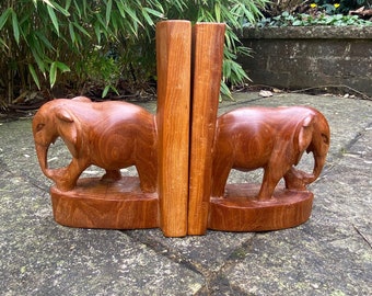 Vintage African Wooden Elephant Animal Bookends Book Ends