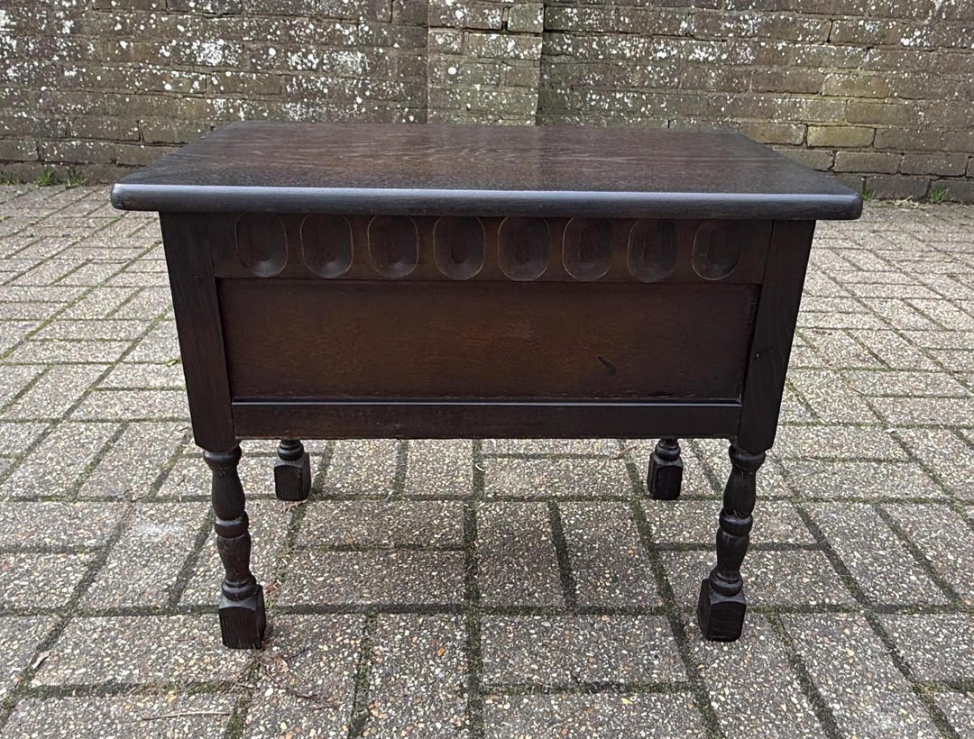 Viintage Racking Bench Vintage Early Mid 1900s Oak Veneer Storage Bench in Jacobean Revival ...