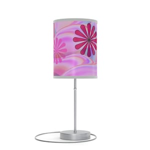 Retro Funky Pink Flowers Lamp on a Stand, US|CA plug