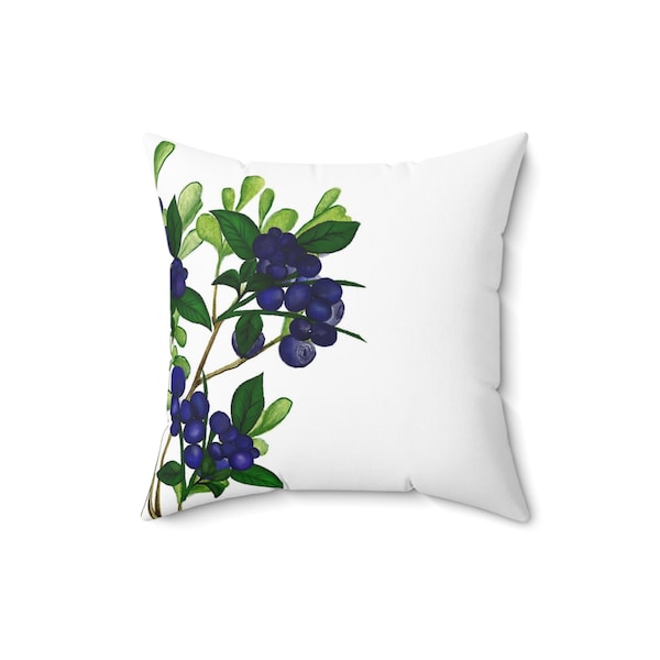 Magnifique coussin d'appoint aux bleuets avec housse en imitation daim