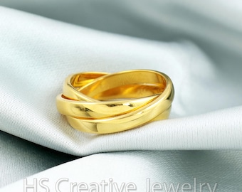 Anello a tre fasce in oro vermeil 14k: anello intrecciato fatto a mano in argento sterling 925