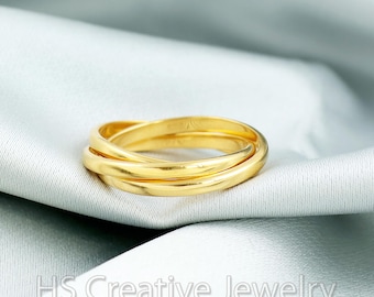 Anello a tre fasce in oro vermeil 14k: anello intrecciato fatto a mano in argento sterling 925