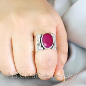 Indian Ruby Ring, 925 Sterling Silver Handmade Jewelry, Wide Band Ring
