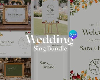 Wedding Sign Bundle | Editable Canva Templates | Minimal and Floral Style | Reception Signs