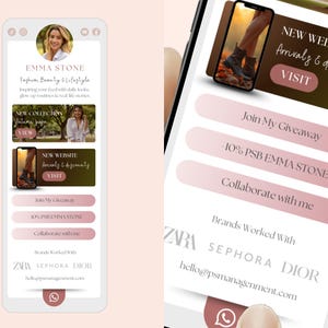 Editable Canva Linktree template shown on a phone screen, with vibrant branding, social media icons, and dynamic button layout. Perfect for creators promoting multiple platforms like TikTok, Instagram, and YouTube
