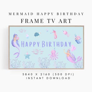 Frame TV Art Happy Birthday Mermaid Picture, Kids Birthday Art For Frame TV, Girls Birthday Samsung Frame TV Art, Under the Sea Art Download