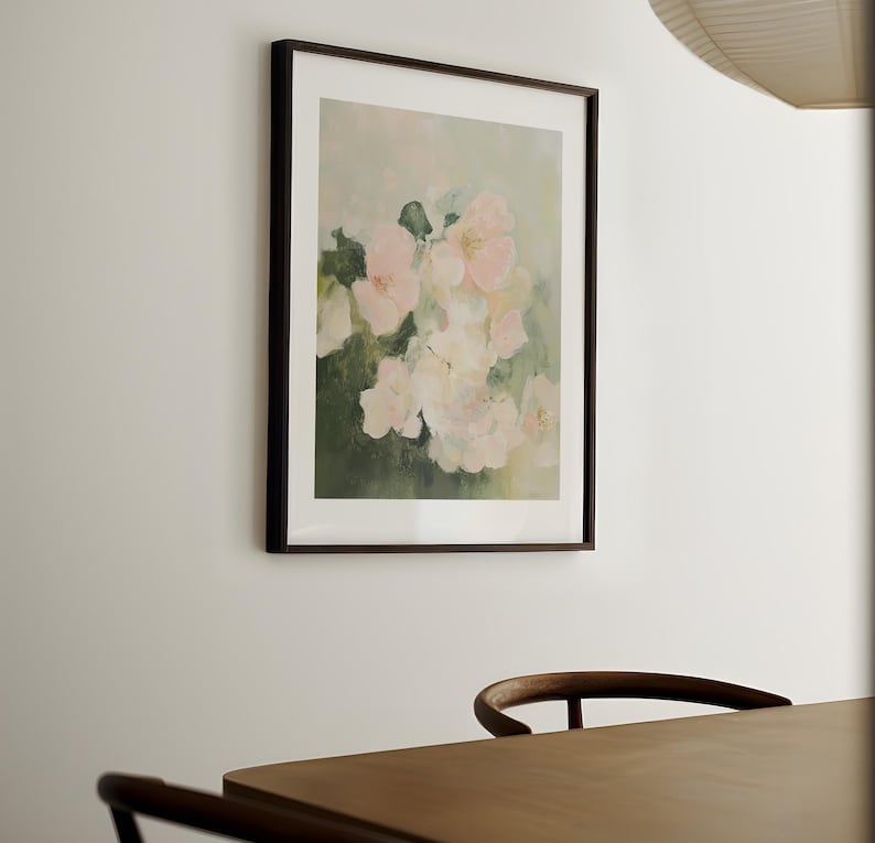 Sage Green Wall Art, PRINTABLE Wall Art Sage Green Pastel Pink Flowers Painting, Floral Wall Art, Pastel Flowers Digital Downloadable Art, Botanical Art