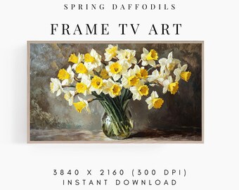 Frame TV Art Spring Daffodils, Still Life Spring Painting Frame TV Art of Daffodil Flowers, Samsung Frame TV Art for the Spring and Easter