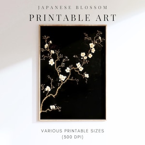 Japanese Wall Art, PRINTABLE Wall Art Japanese Blossom, Vintage Floral Japandi Wall Art, Vintage Moody Art Floral Print Digital Download