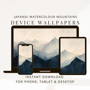 Laptop- och skrivbordsbakgrund Japandi-konstmålning, iPhone-bakgrundsbild, iPad-skärmsläckare, digital bakgrund för japanska berg