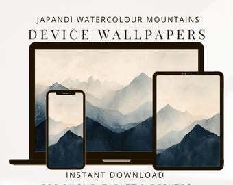 Laptop- en desktopbehang Japandi Art Painting, iPhone Wallpaper, iPad-screensaver, Japanse bergen digitale achtergrondbundel