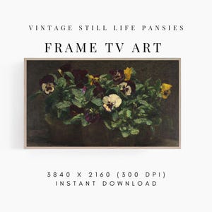 Frame TV Art Pansies Vintage Still Life Painting, Samsung Frame TV Art, Original Vintage Frame TV Art, Dark Moody Flowers Botanical Art