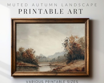 Autumn Wall Art Muted Vintage Landscape Painting Downloadable Prints, Printable Fall Art for Autumn Decor