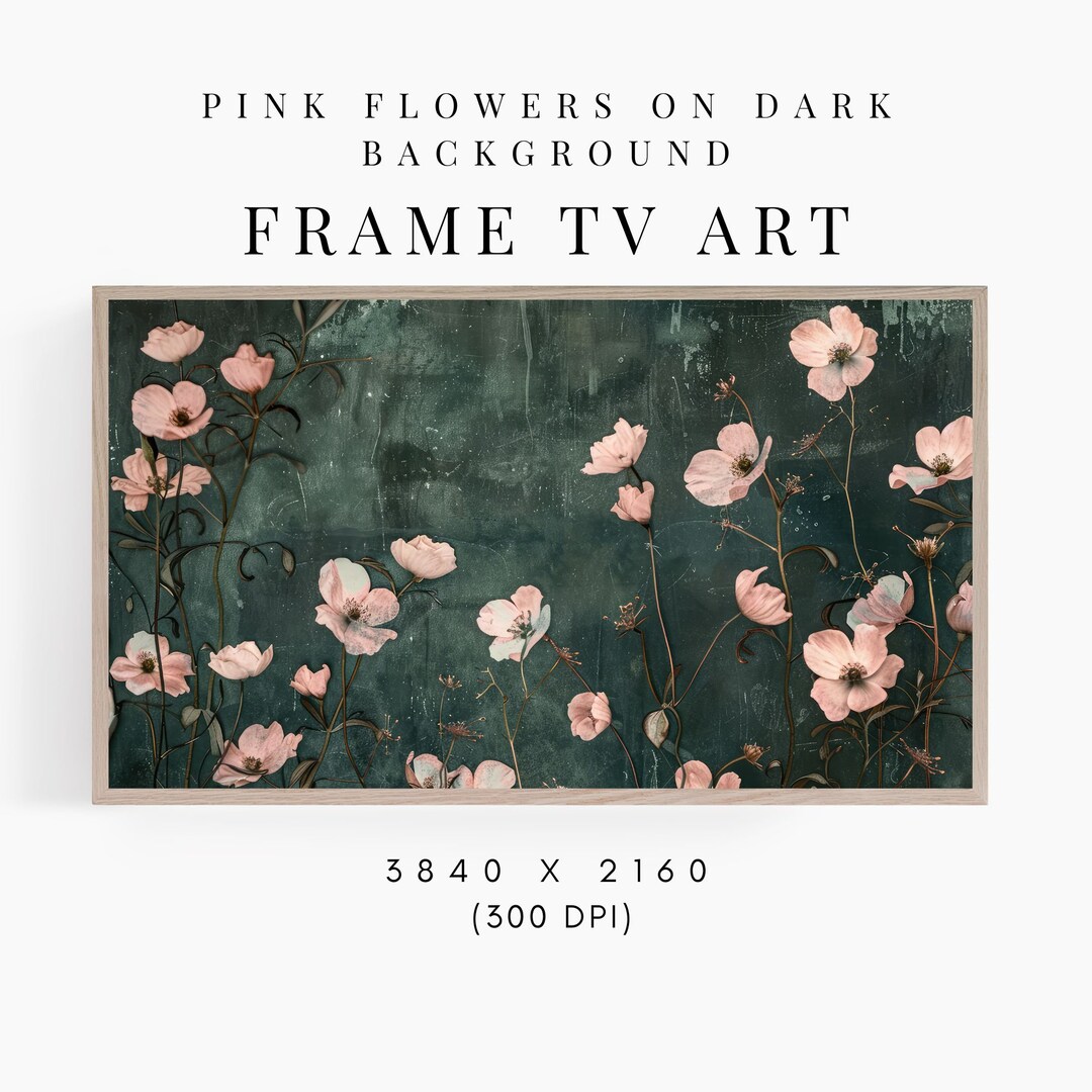 Art for Frame TV Vintage Flowers, Dark Moody Pink Wildflowers Painting ...