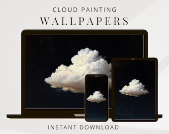 Desktop Wallpaper Cloud Painting, Dark Moody iPhone Wallpaper, Laptop and iPad Wallpaper, Digital Device Background Bundle