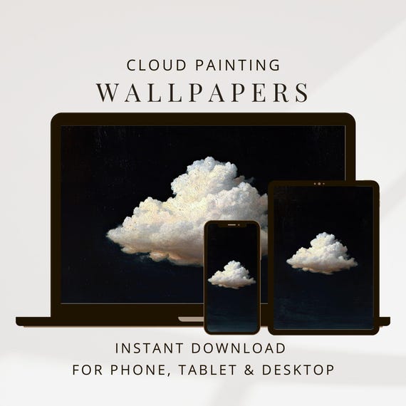 Desktop Wallpaper Cloud Painting, Dark Moody iPhone Wallpaper, Laptop and iPad Wallpaper, Digital Device Background Bundle