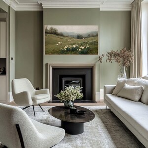 Frame TV Art Spring Landscape with Daffodil Flowers and Sheep, Vintage Painting for the Samsung Frame, Digital Downloadable