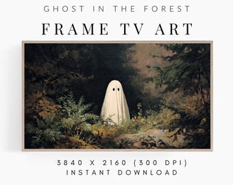 Halloween Ghost Frame TV Art, Moody Dark Forest Painting for the Samsung Frame, Digital Downloadable