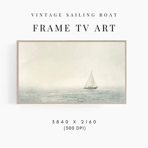 Samsung Frame TV Art Coastal Seascape Sailboat Painting, Vintage Nautical Seascape Art for Frame TV, Coastal Frame TV Art Summer Painting
