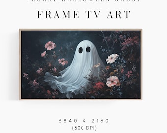 Frame tv-kunst Halloween, Ghost Samsung tv-kunst inlijst voor Halloween, bloemen herfst herfst tv-kunst ingelijst