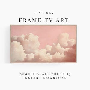 Frame TV-konst Molnmålning med rosa himmel, Molnkonstverk för Samsung Frame, digital nedladdningsbar