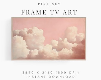 Cuadro decorativo de nubes con cielo rosa para Samsung Frame, descarga digital.