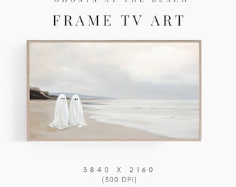 Ram-TV-konst Halloween, Samsung ram-TV-konst Halloween-spöken på stranden, Söt spök-TV-konst, Halloween-TV-konst, Höstram-TV-konst Neutral