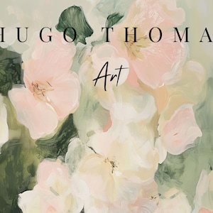 Sage Green Wall Art, PRINTABLE Spring Wall Art, Pastel Pink Flowers Painting, Floral Digital Downloadable Art