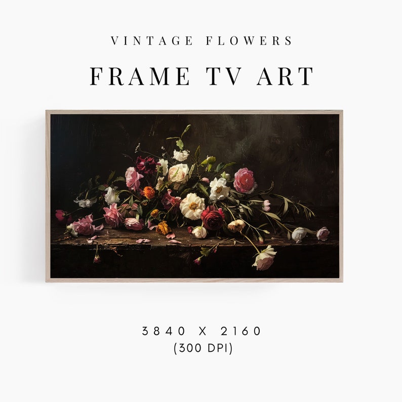 Frame Tv Art Flowers Vintage Still Life Painting For Samsung Frame Tv