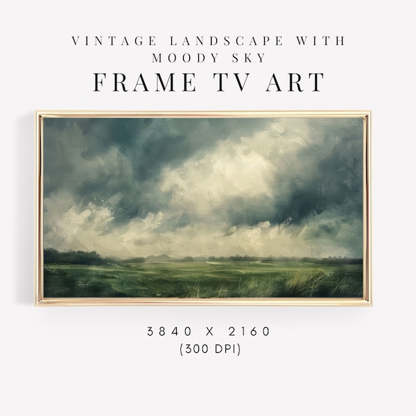FRAME TV Art Vintage Countryside Landscape Moody Sky, Antique Samsung Frame tv Art Farmhouse Decor, Dark Antique Landscape tv Artwork