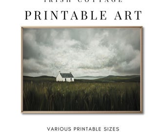 Irish Wall Art, Printable Landscape Painting of a White Cottage in Ireland, Downloadable Art