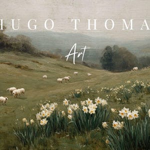 Frame TV Art Spring Landscape with Daffodil Flowers and Sheep, Vintage Painting for the Samsung Frame, Digital Downloadable