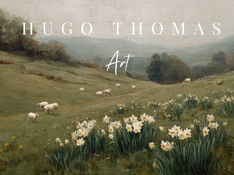 Frame TV Art Spring Landscape with Daffodil Flowers and Sheep, Vintage Painting for the Samsung Frame, Digital Downloadable
