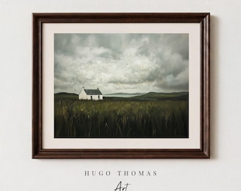 Irish Wall Art, Printable Landscape Painting of a White Cottage in Ireland, Downloadable Art