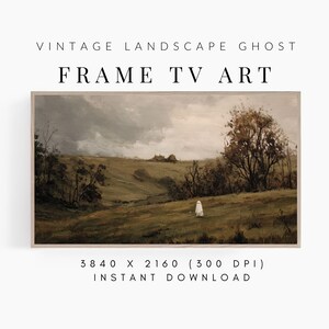 Frame TV Art Halloween Landscape Painting with Ghost, Samsung frame TV art Halloween Ghost, Cute Ghost TV Art, Vintage Halloween Decor