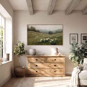 Frame TV Art Spring Landscape with Daffodil Flowers and Sheep, Vintage Painting for the Samsung Frame, Digital Downloadable